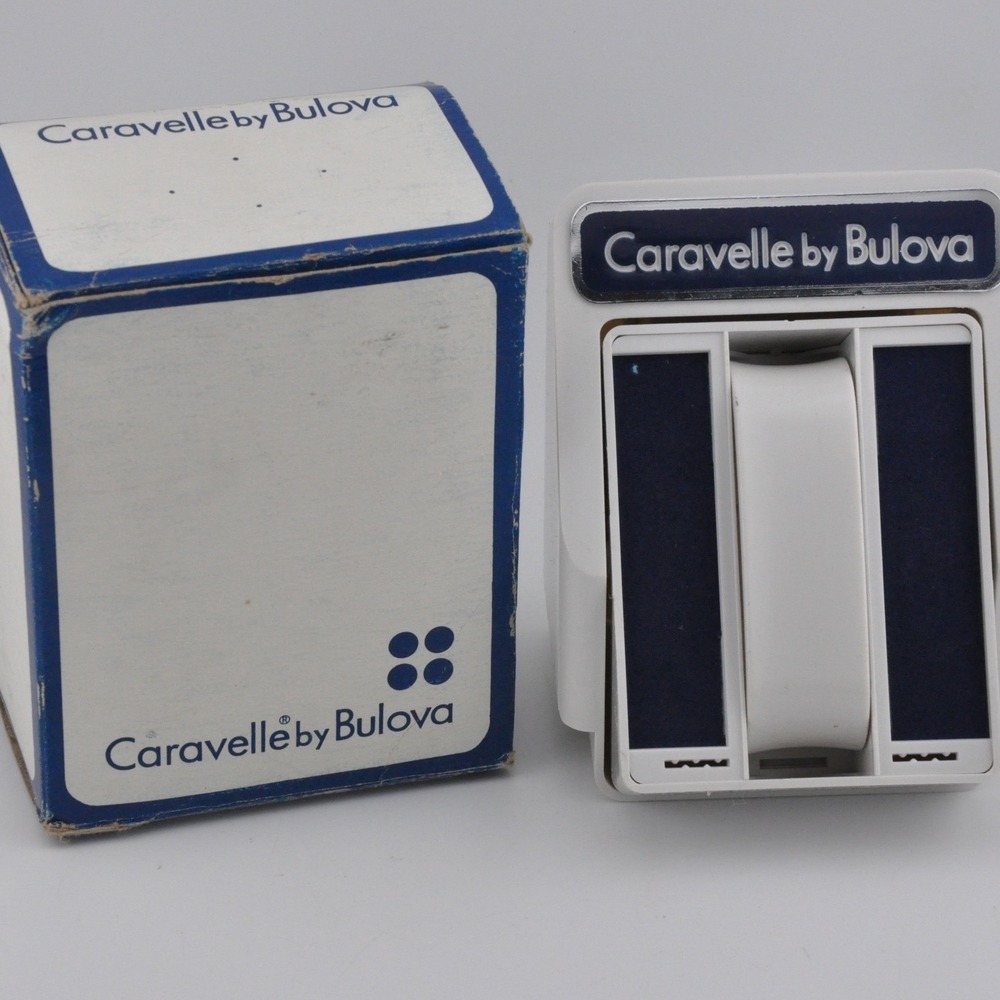 Caravelle by Bulova Watch Display Stand OS White Good Vintage Original Box Case